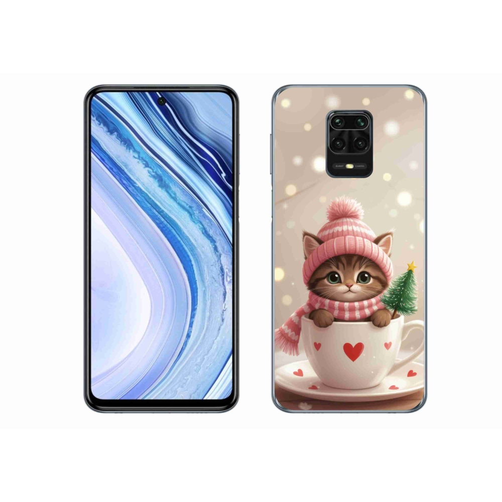 Gél borítás mmCase a Xiaomi Redmi Note 9 Pro számára - Karácsonyi cica egy csészében