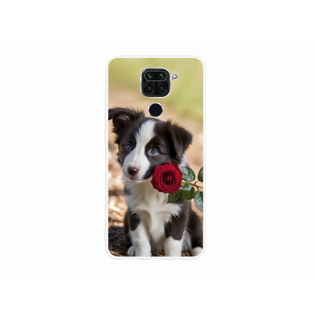 Gél borító mmCase a Xiaomi Redmi Note 9-hez - aranyos border collie rózsával