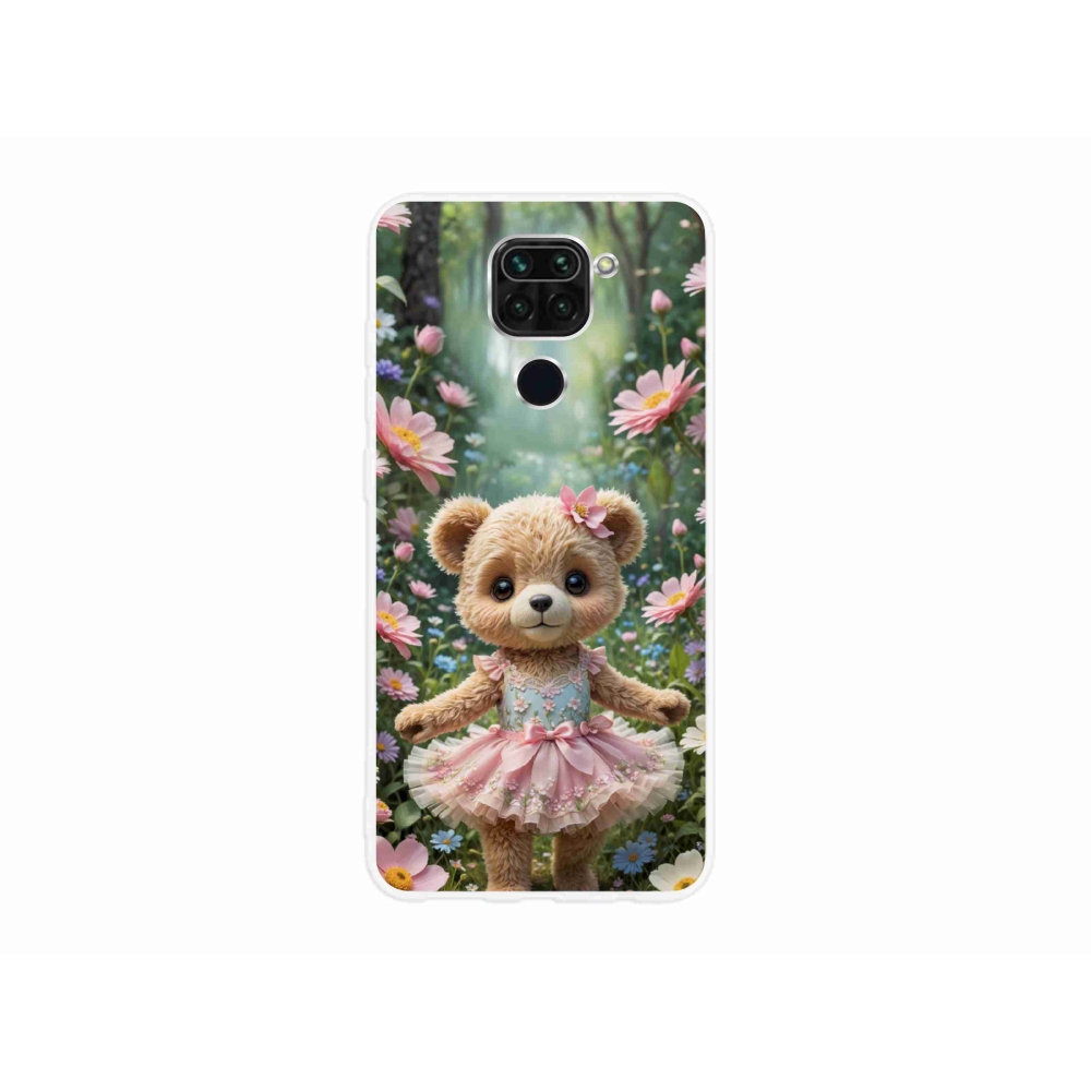 Gél borítás mmCase a Xiaomi Redmi Note 9-hez - aranyos mackó virágokkal