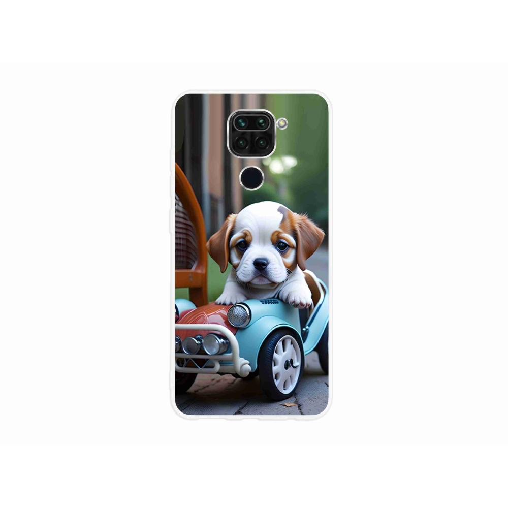 Gél borító mmCase a Xiaomi Redmi Note 9-hez - kiskutya a retro autóban