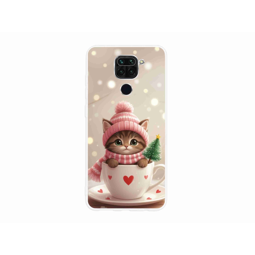 Gél borítás mmCase a Xiaomi Redmi Note 9-hez - Karácsonyi cica a csészében