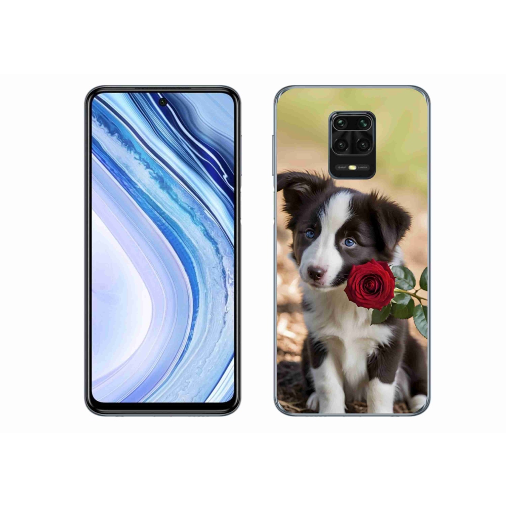 Gél borító mmCase a Xiaomi Redmi Note 9S-hez - aranyos border collie rózsával