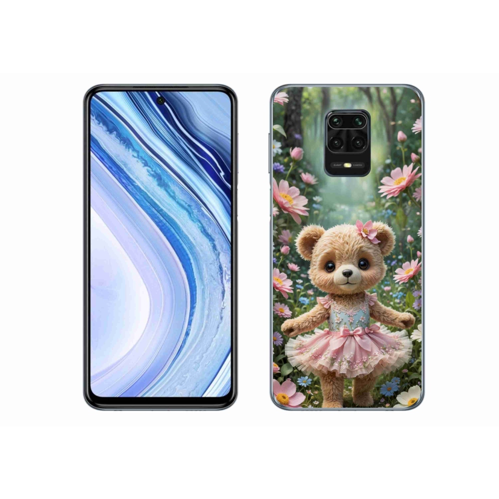 Gél borítás mmCase a Xiaomi Redmi Note 9S-hez - aranyos mackó virágokkal