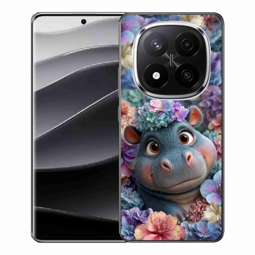 Zselés borítás mmCase a Xiaomi Remdi Note 14 Pro+ 5G számára - víziló virágokban