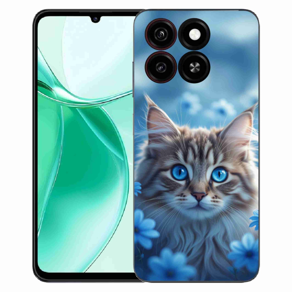 ZTE Blade A35 zselés tok mmCase - kék virágos cica