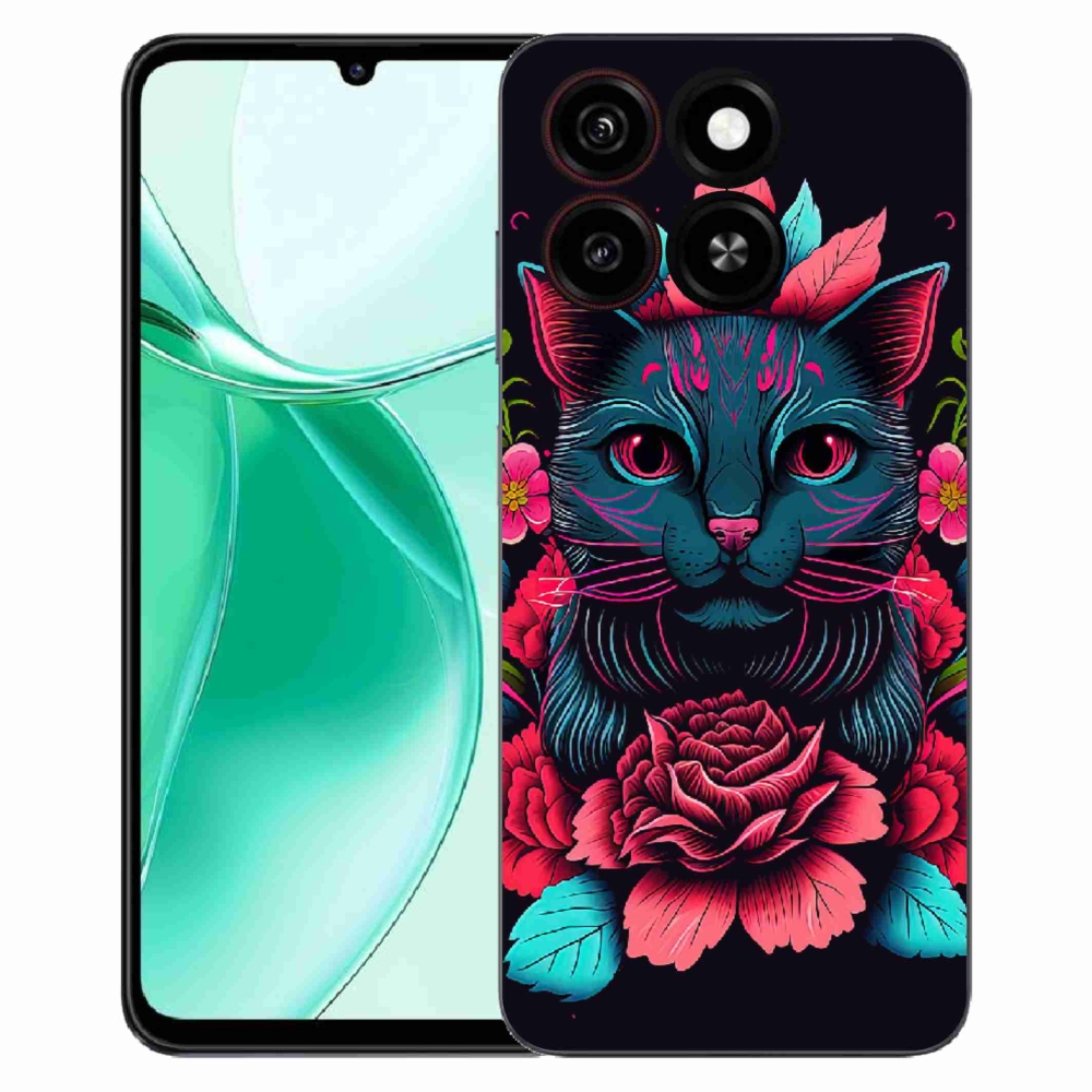 ZTE Blade A35 zselés tok mmCase - virágok és macska