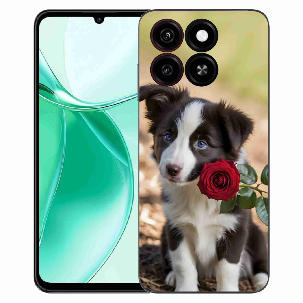 ZTE Blade A35 zselés borító mmCase - aranyos border collie rózsával