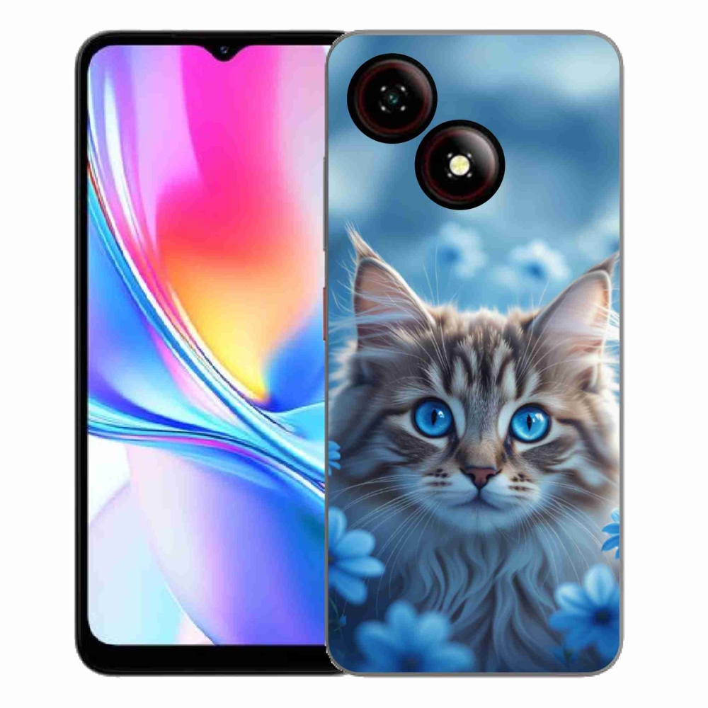 ZTE Blade A35E zselés tok mmCase - kék virágos cica