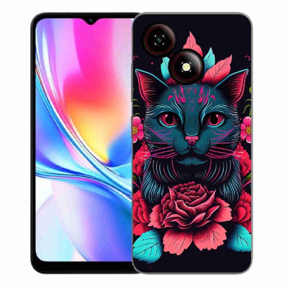 ZTE Blade A35E zselés tok mmCase - virágok és macska