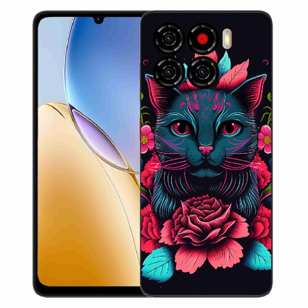 ZTE Blade A56 zselés tok mmCase - virágok és macska