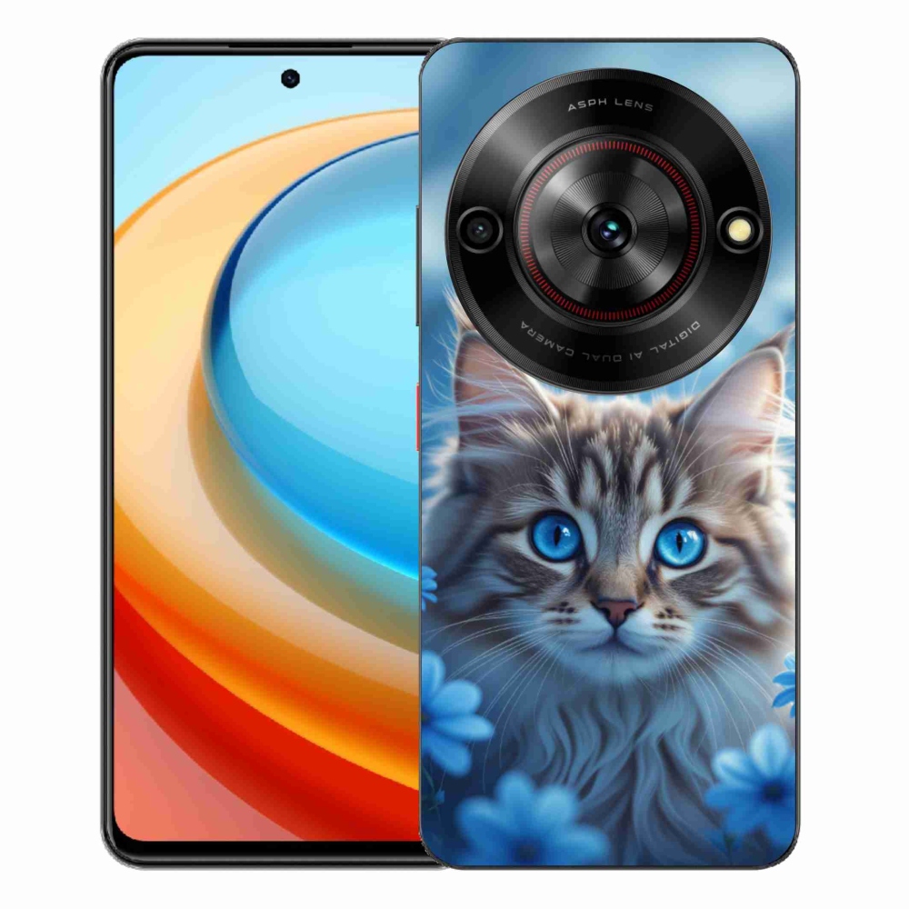 ZTE Blade A75 zselés tok mmCase - kék virágos cica