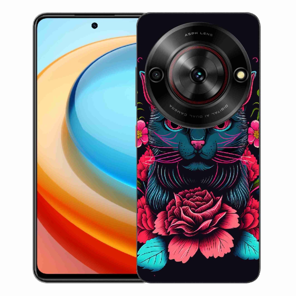 ZTE Blade A75 zselés tok mmCase - virágok és macska