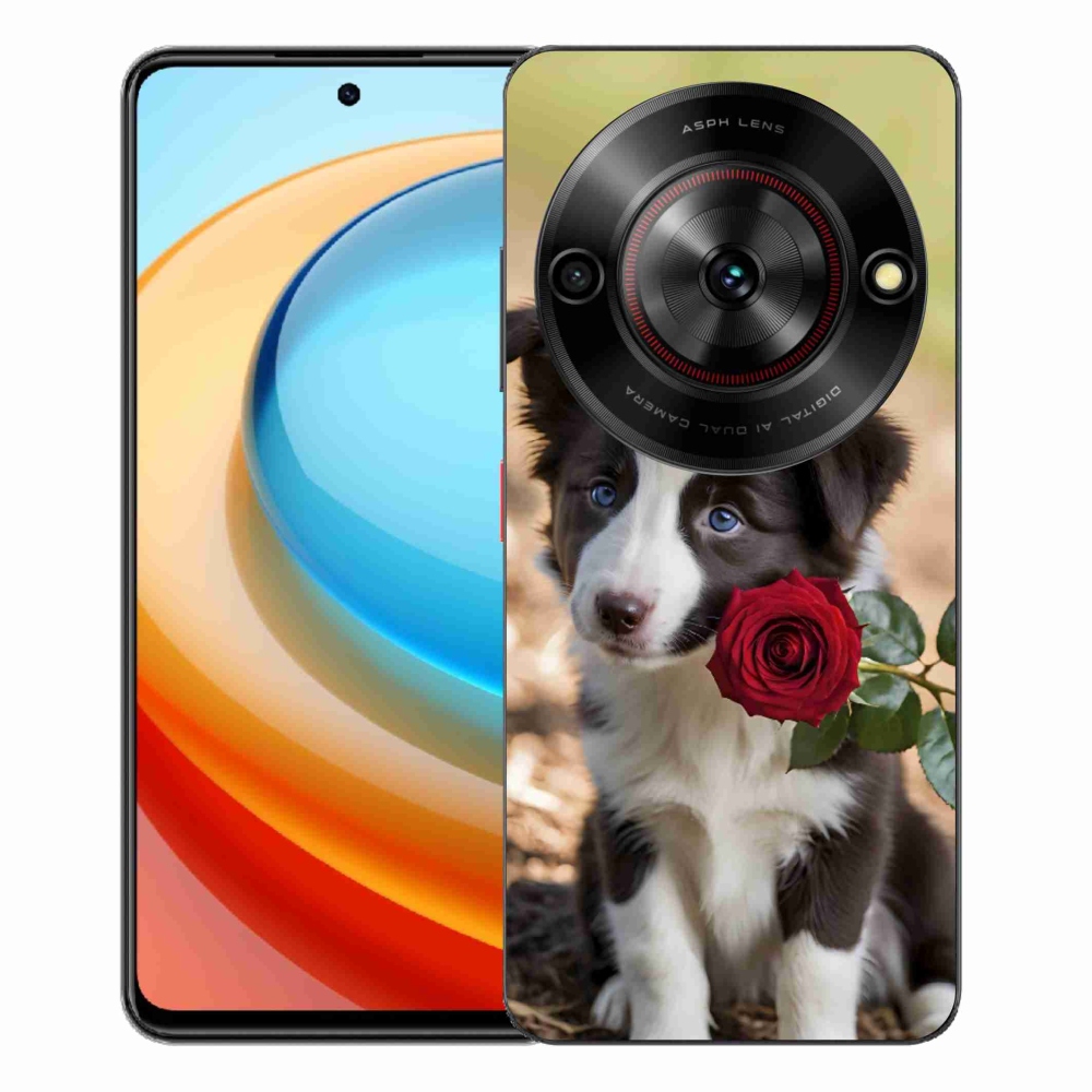 ZTE Blade A75 zselés borító mmCase - aranyos border collie rózsával