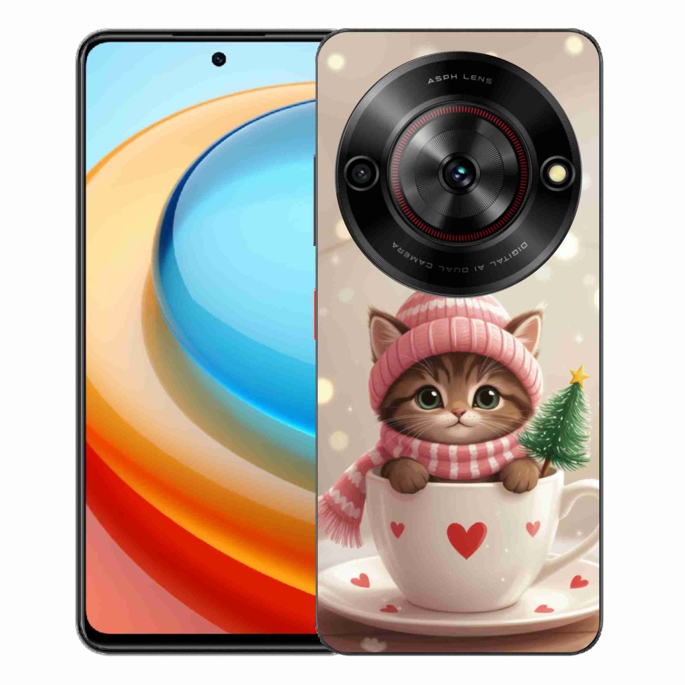 ZTE Blade A75 zselés borító mmCase - Karácsonyi cica a csészében