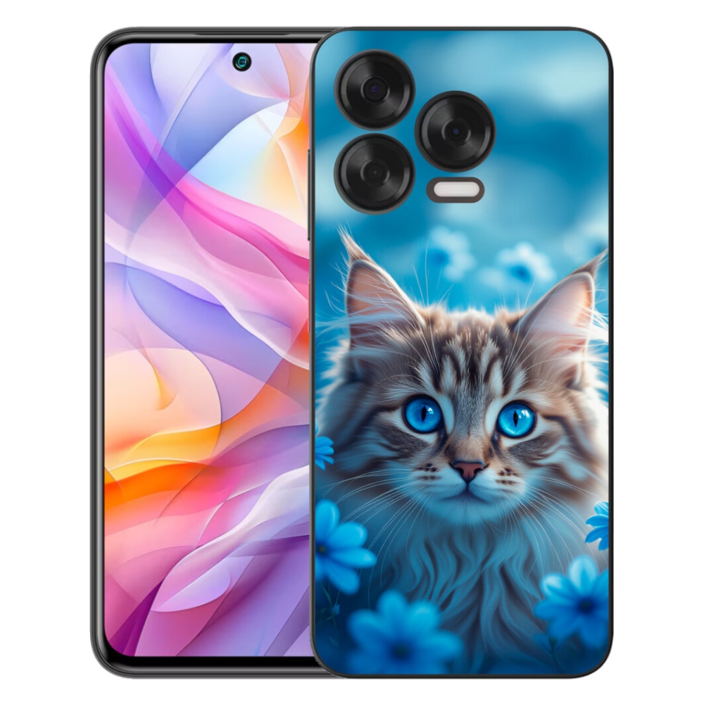 mmCase gél tok a ZTE Blade V70 Vita-hoz – kiscica kék virágokkal