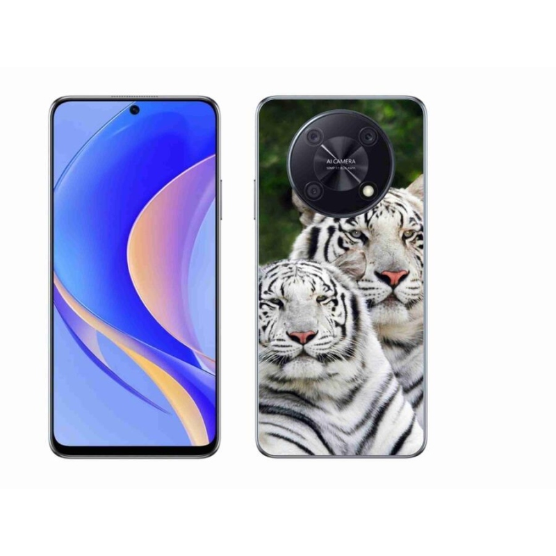 Gél tok mmCase a mobil Huawei Nova Y90 - fehér tigrisek számára