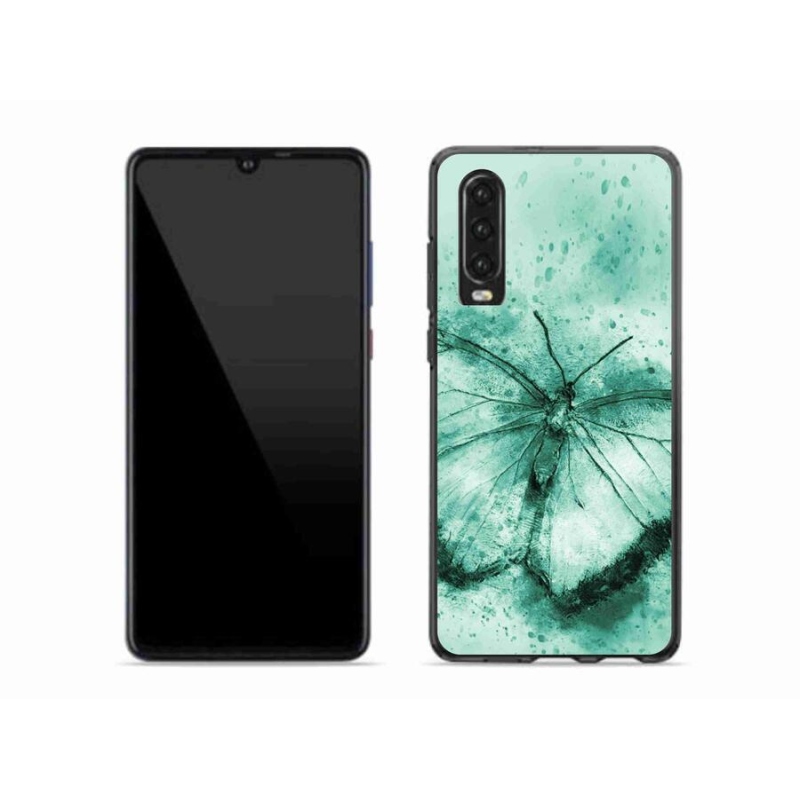 Gél tok mmCase a mobil Huawei P30-hoz - zöld pillangó