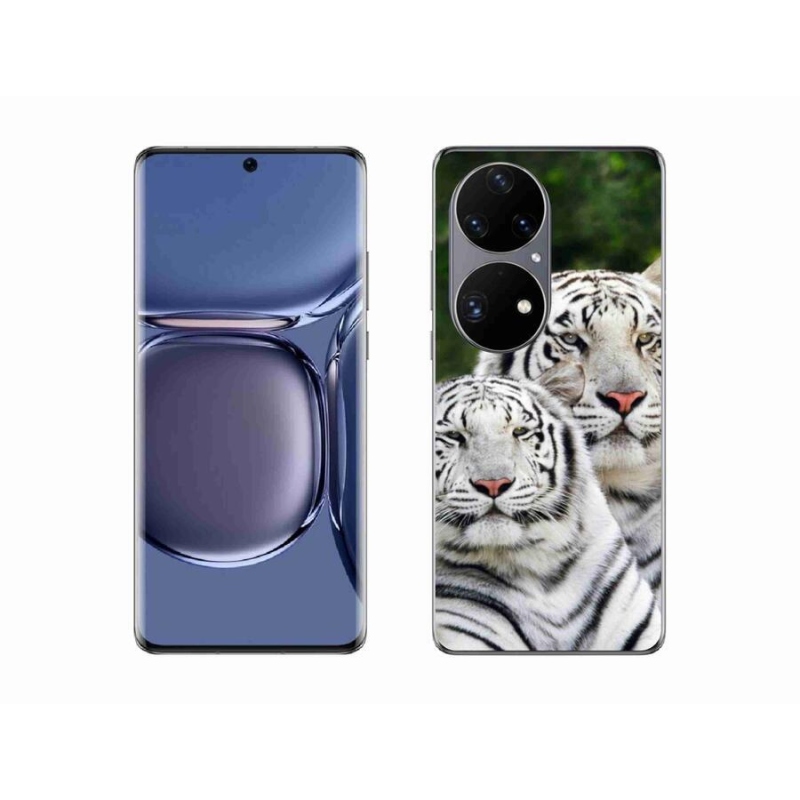 Gél tok mmCase a mobil Huawei P50 Pro - fehér tigrisek számára