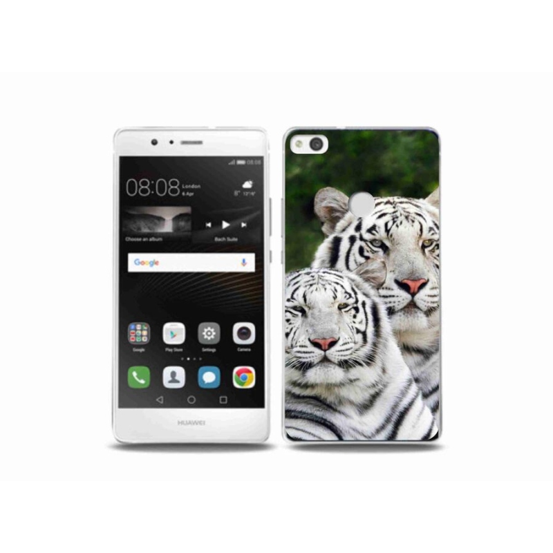 Gél tok mmCase a Huawei P9 Lite (2017) számára - fehér tigrisek