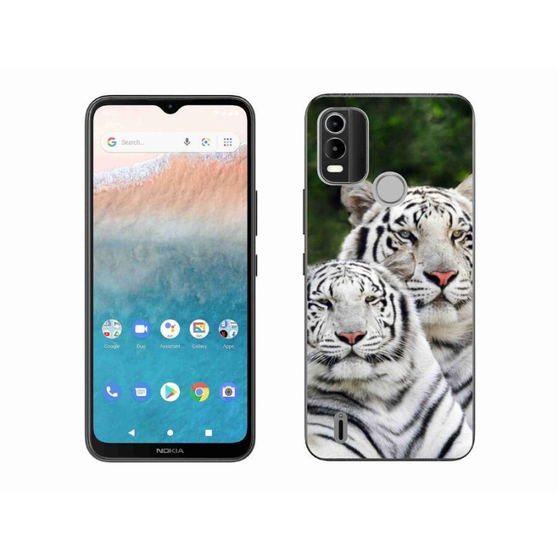 Gél tok mmCase mobiltelefonhoz Nokia C21 Plus - fehér tigrisek