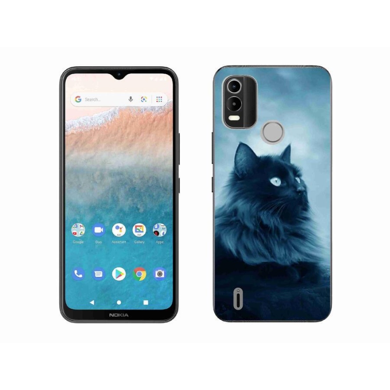 Gél tok mmCase mobiltelefonhoz Nokia C21 Plus - fekete macska 1