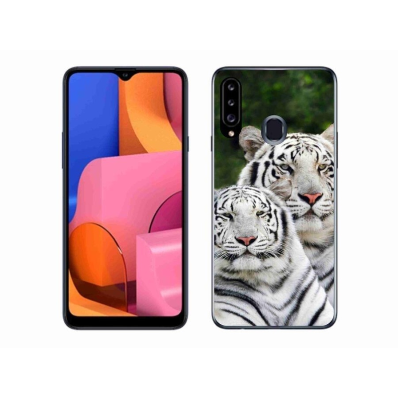 Gél tok mmCase Samsung Galaxy A20s készülékhez - fehér tigrisek