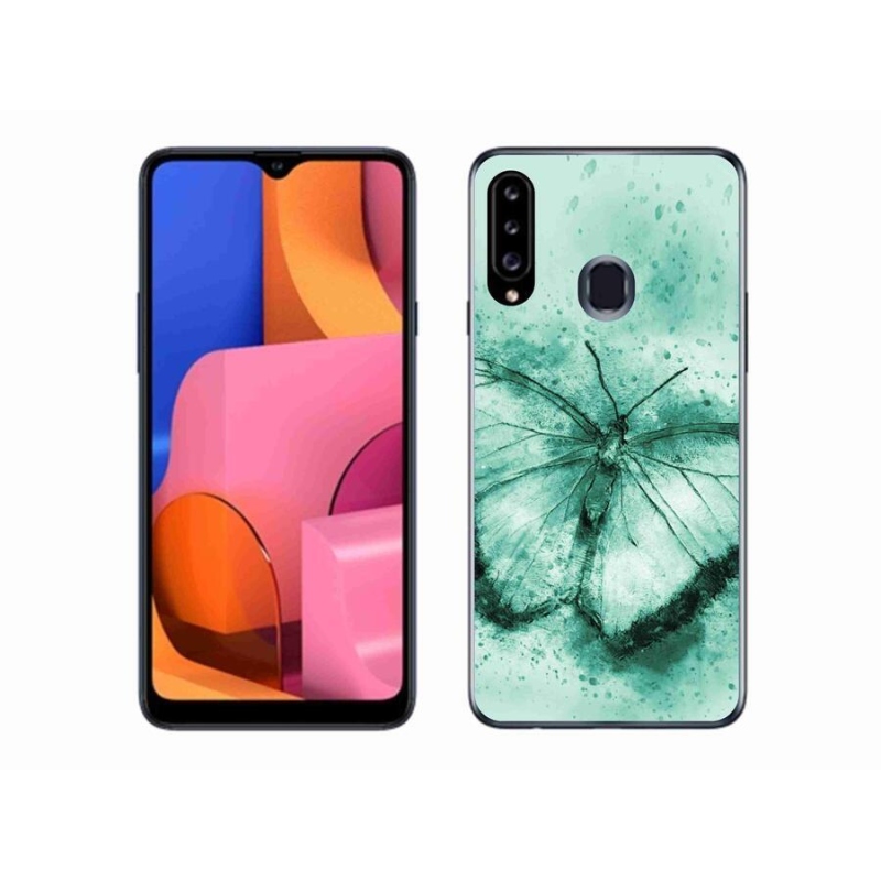 Gél tok mmCase Samsung Galaxy A20s készülékhez - zöld pillangó
