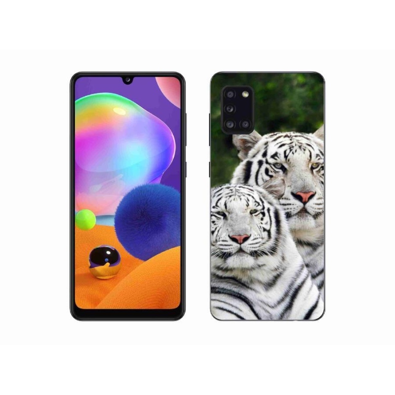 Gél tok mmCase mobiltelefonhoz Samsung Galaxy A31 - fehér tigrisek