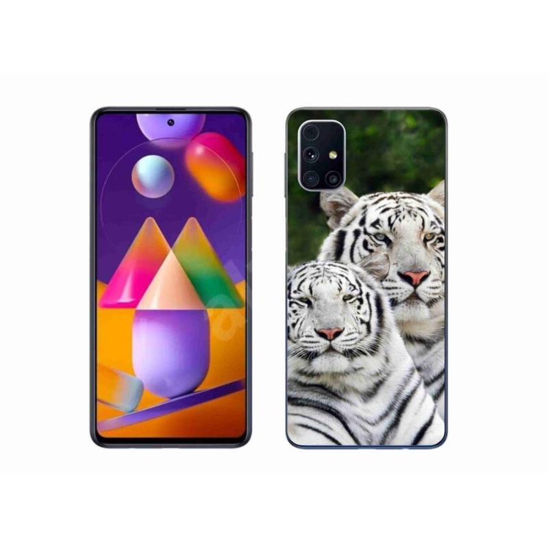 Gél tok mmCase Samsung Galaxy M31s készülékhez - fehér tigrisek