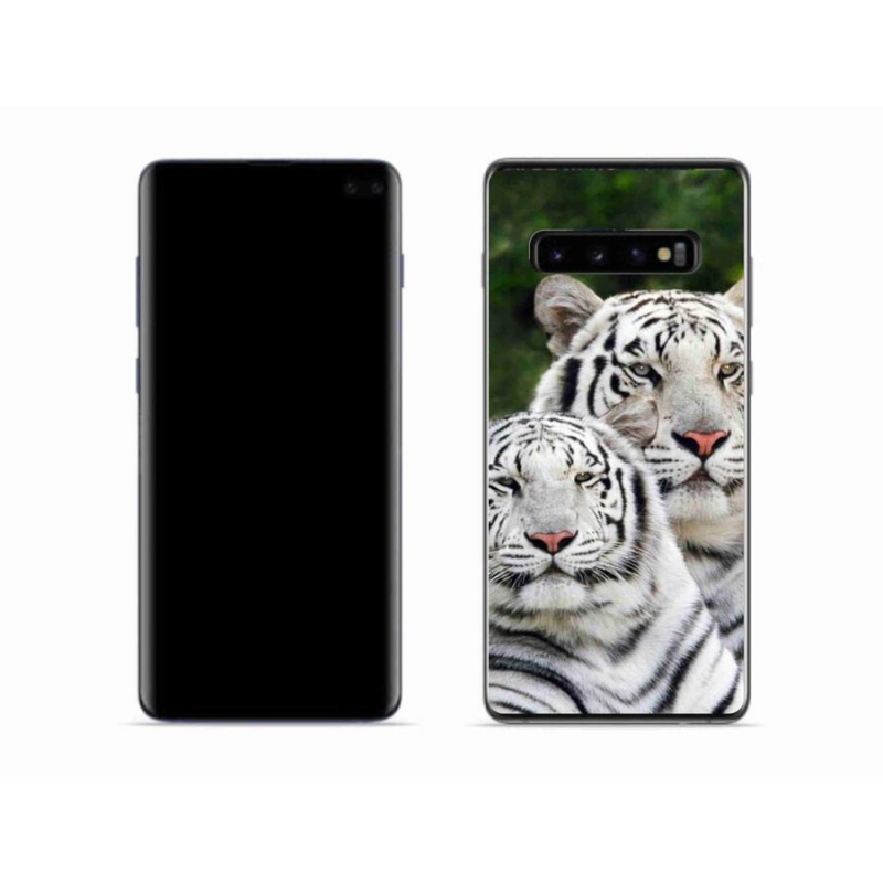 Gél tok mmCase Samsung Galaxy S10 készülékhez - fehér tigrisek