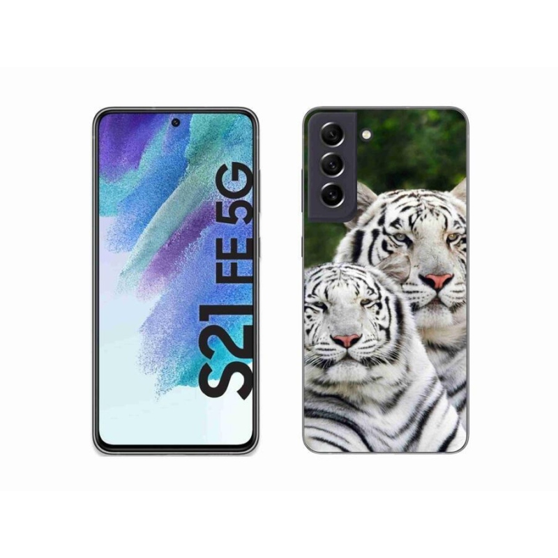 Gél tok mmCase Samsung Galaxy S21 FE 5G készülékhez - fehér tigrisek