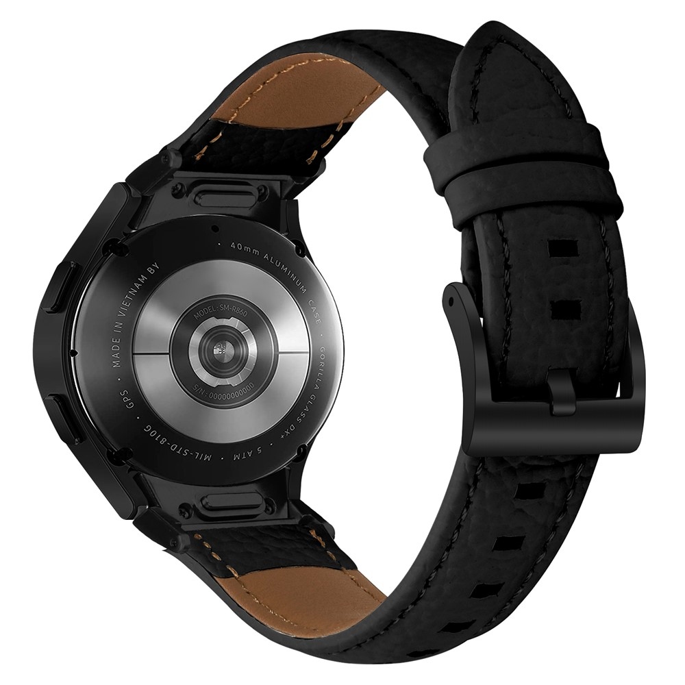 Genu bőr szíj a Samsung Galaxy Watch FE/Watch7 44 mm/40 mm/Watch6/Watch 5/Watch 4 modellekhez – fekete