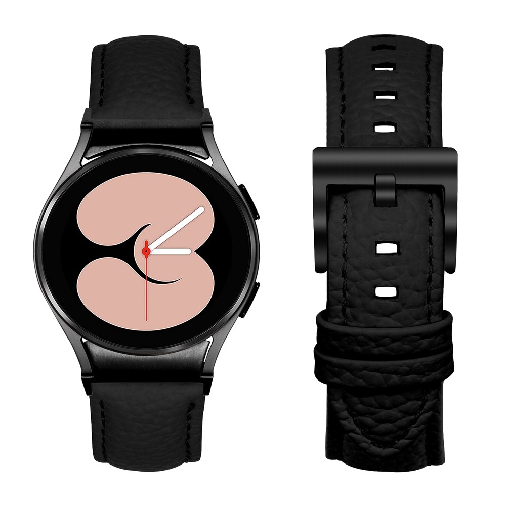 Genu bőr szíj a Samsung Galaxy Watch FE/Watch7 44 mm/40 mm/Watch6/Watch 5/Watch 4 modellekhez – fekete