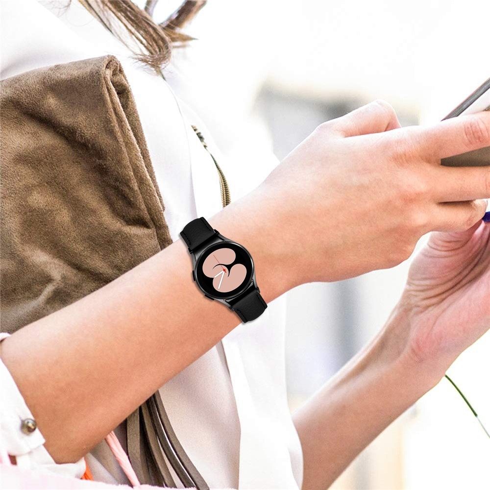 Genu bőr szíj a Samsung Galaxy Watch FE/Watch7 44 mm/40 mm/Watch6/Watch 5/Watch 4 modellekhez – fekete