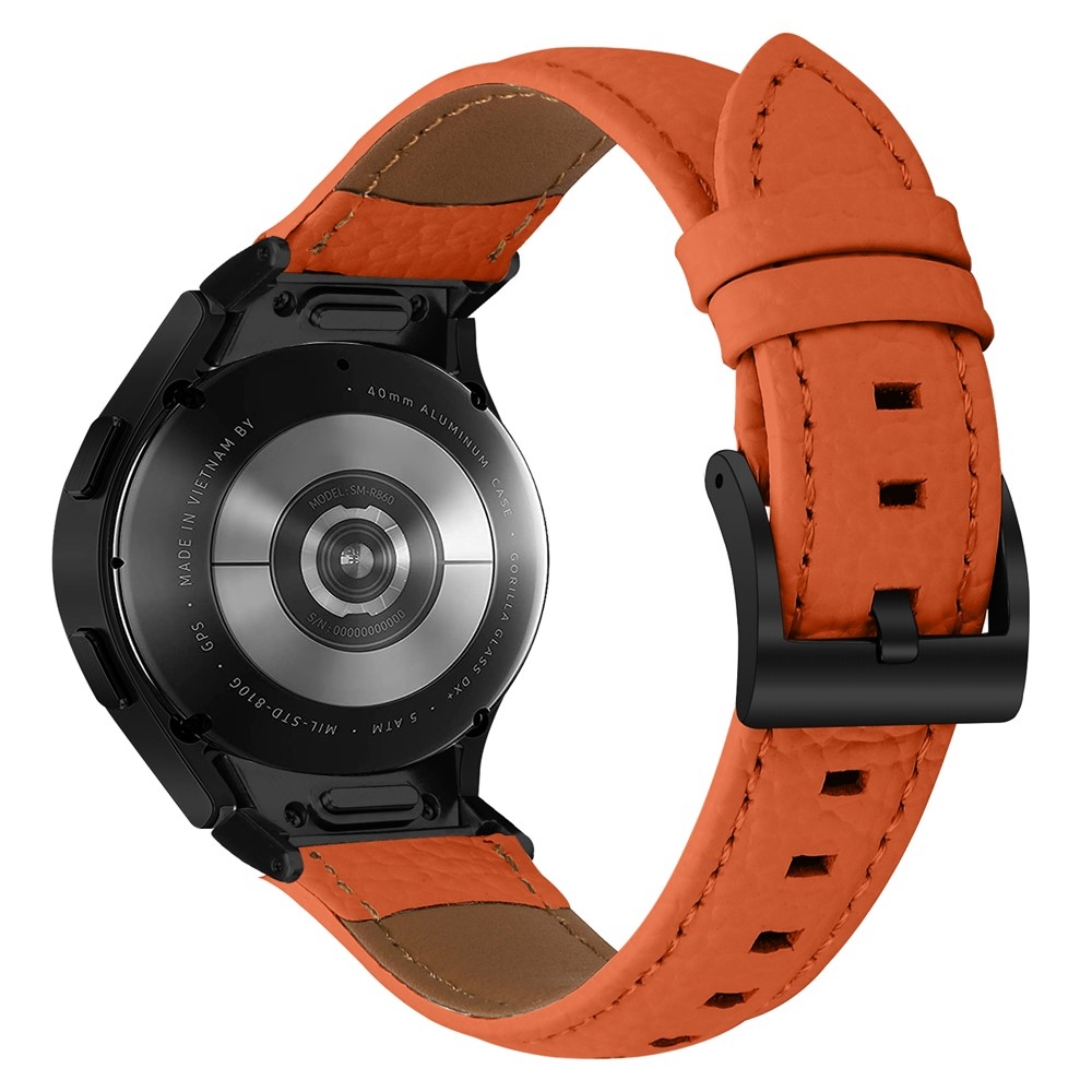 Genu bőr szíj a Samsung Galaxy Watch FE/Watch7 44 mm/40 mm/Watch6/Watch 5/Watch 4 modellekhez – narancssárga/fekete