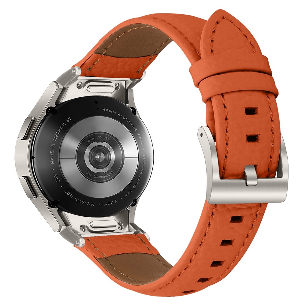 Genu bőr szíj a Samsung Galaxy Watch FE/Watch7 44 mm/40 mm/Watch6/Watch 5/Watch 4 modellekhez – narancssárga/ezüst