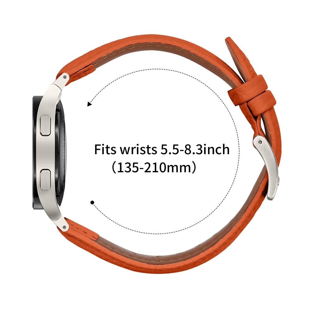 Genu bőr szíj a Samsung Galaxy Watch FE/Watch7 44 mm/40 mm/Watch6/Watch 5/Watch 4 modellekhez – narancssárga/ezüst