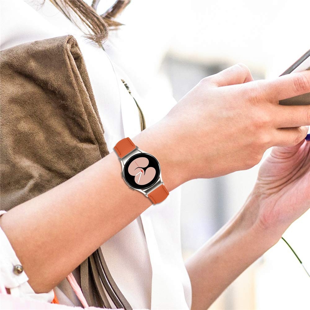 Genu bőr szíj a Samsung Galaxy Watch FE/Watch7 44 mm/40 mm/Watch6/Watch 5/Watch 4 modellekhez – narancssárga/ezüst
