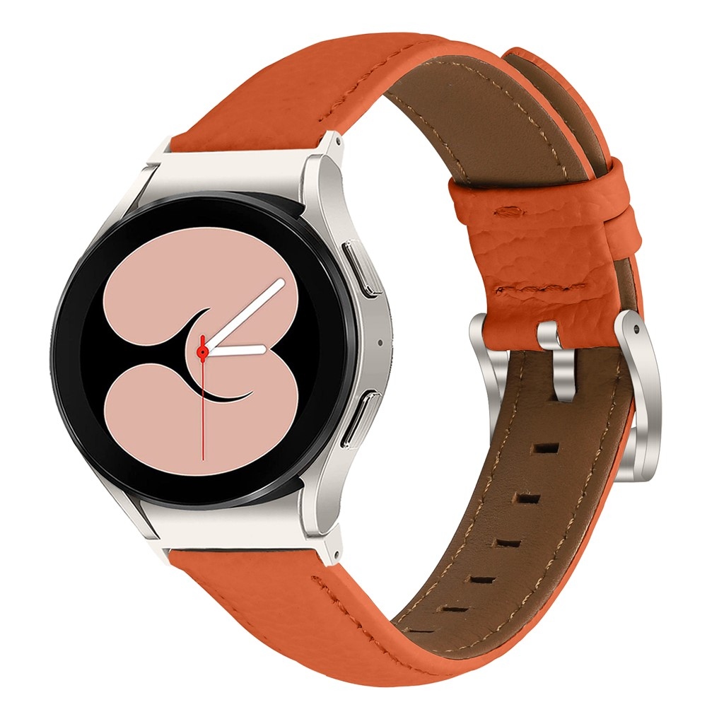 Genu bőr szíj a Samsung Galaxy Watch FE/Watch7 44 mm/40 mm/Watch6/Watch 5/Watch 4 modellekhez – narancssárga/ezüst
