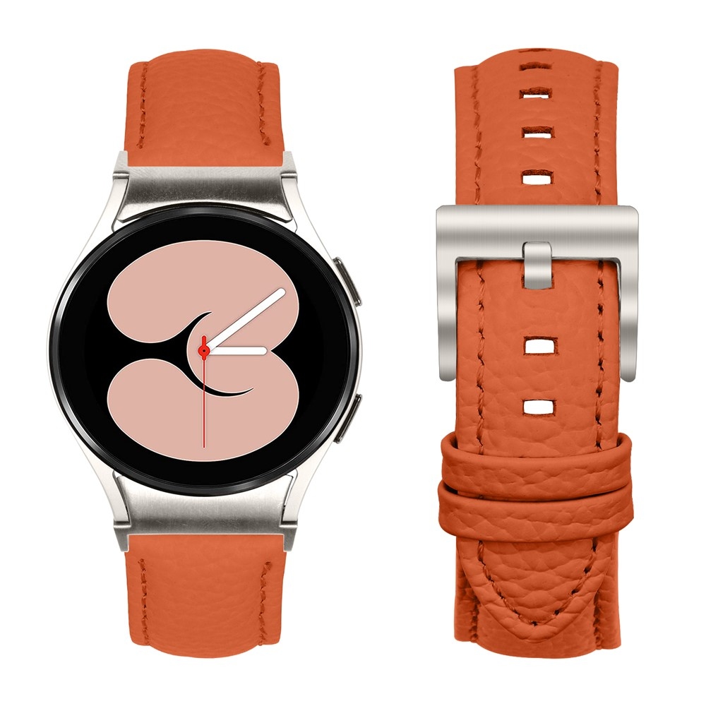 Genu bőr szíj a Samsung Galaxy Watch FE/Watch7 44 mm/40 mm/Watch6/Watch 5/Watch 4 modellekhez – narancssárga/ezüst
