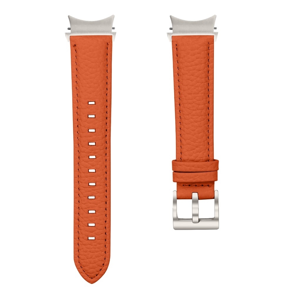 Genu bőr szíj a Samsung Galaxy Watch FE/Watch7 44 mm/40 mm/Watch6/Watch 5/Watch 4 modellekhez – narancssárga/ezüst
