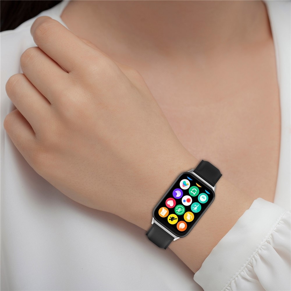 Genu bőr szíj a Xiaomi Smart Band 10 Pro/9 Pro/8 Pro/Redmi Watch 6/5/4 készülékekhez – fekete
