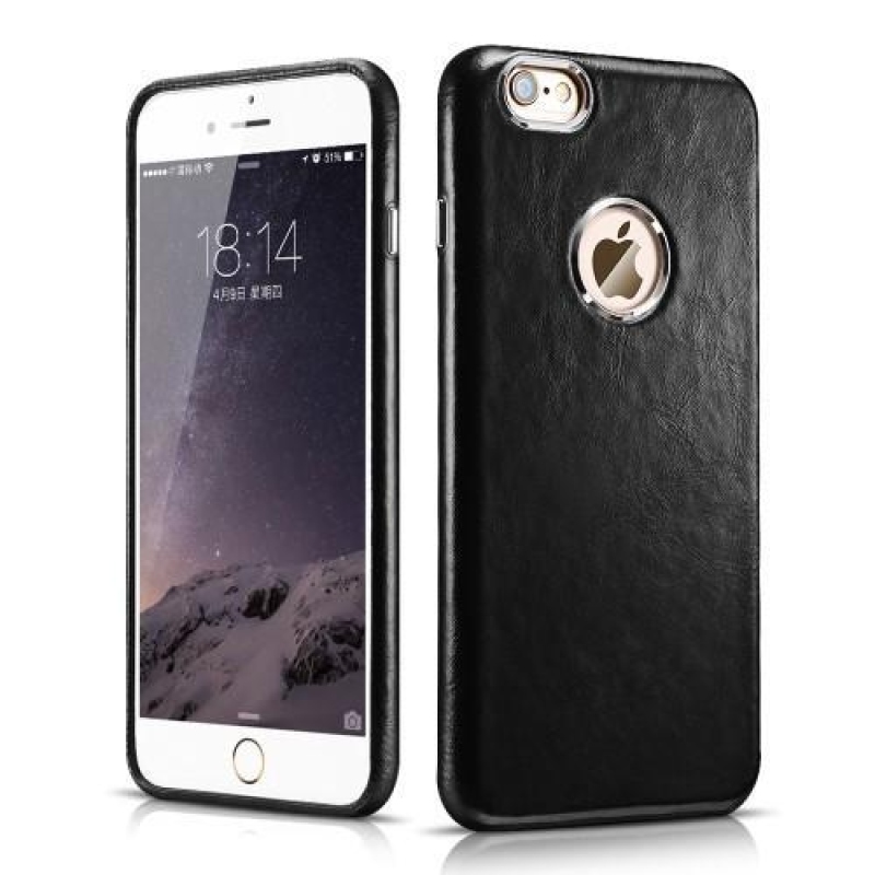 Genui műanyag tok valódi bőrrel borított iPhone 6 Plus és 6s Plus készülékhez - fekete