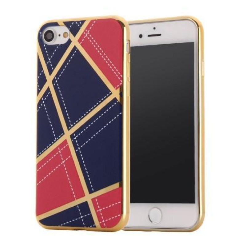 Geometrikus tok arany szegélyekkel iPhone 7 és iPhone 8 készülékhez - rózsaszín/sötétkék