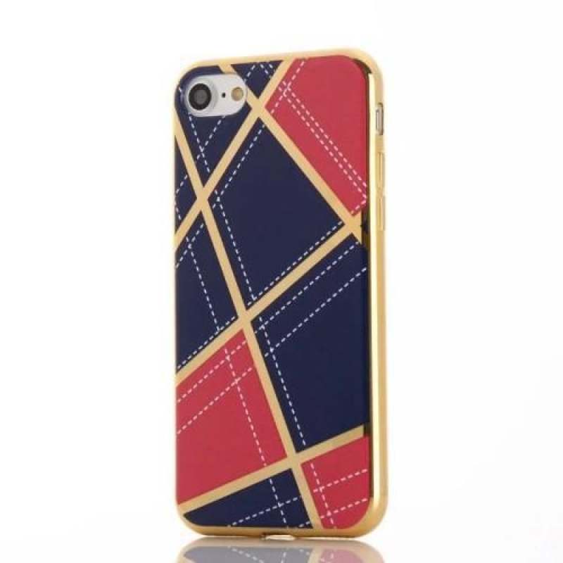 Geometrikus tok arany szegélyekkel iPhone 7 és iPhone 8 készülékhez - rózsaszín/sötétkék