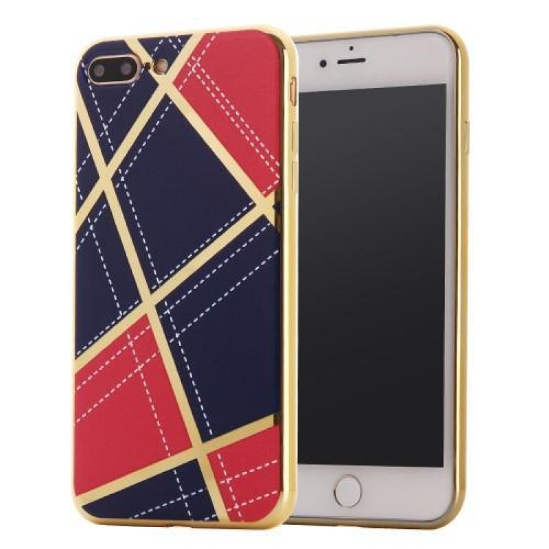 GeometricStyle tok arany díszítéssel iPhone 7 Plus és iPhone 8 Plus készülékhez - sötétkék/piros