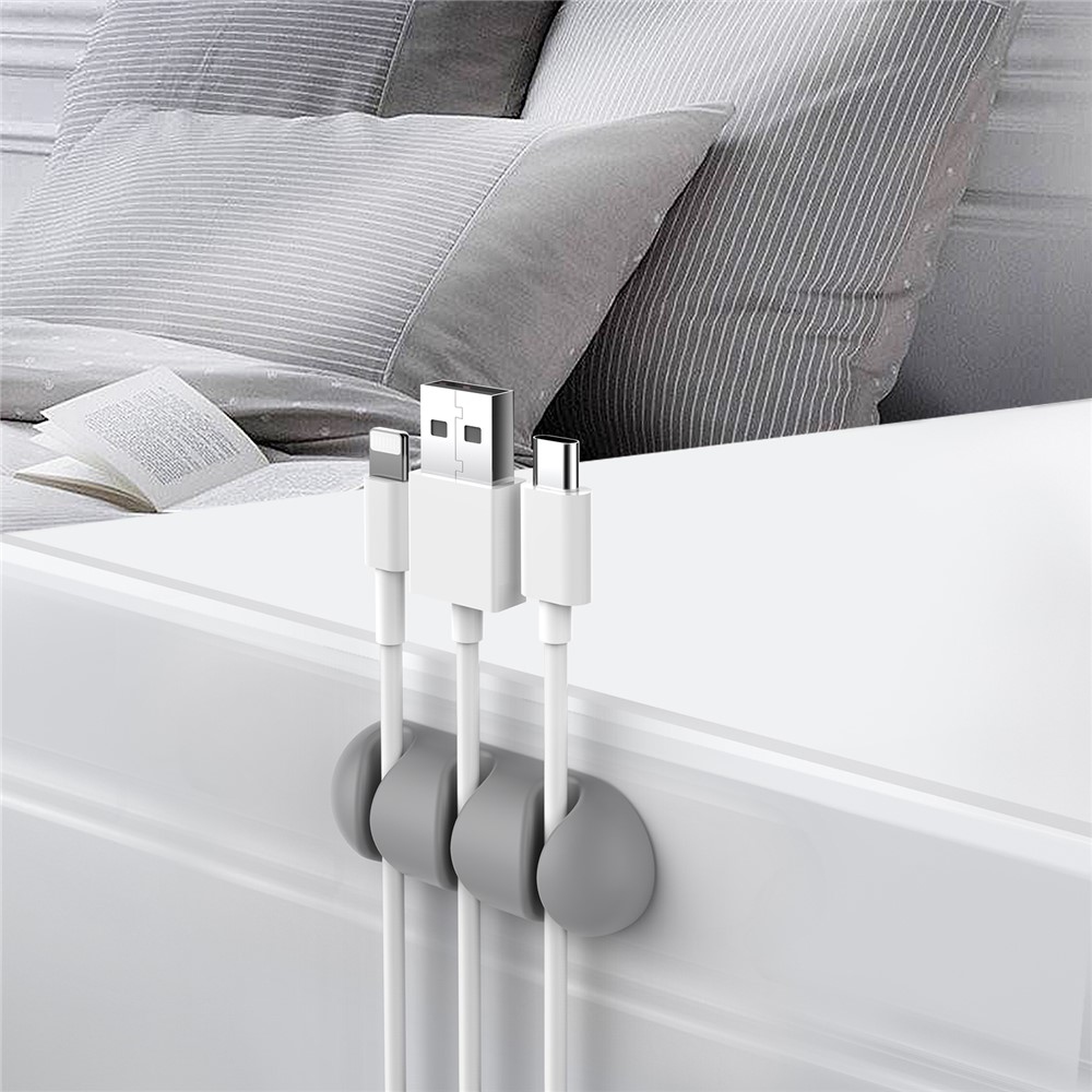 Szilikon kábeltartó 3 horonnyal és öntapadós rögzítéssel - szürke