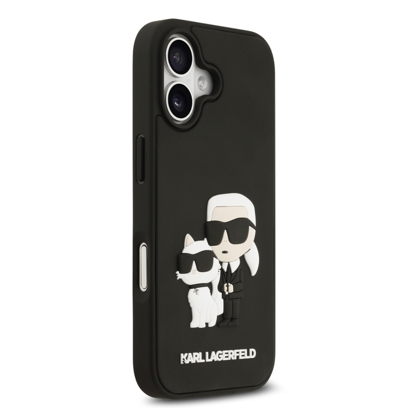 Karl Lagerfeld 3D gumiból készült Karl és Choupette hátlap iPhone 17 készülékhez Fekete