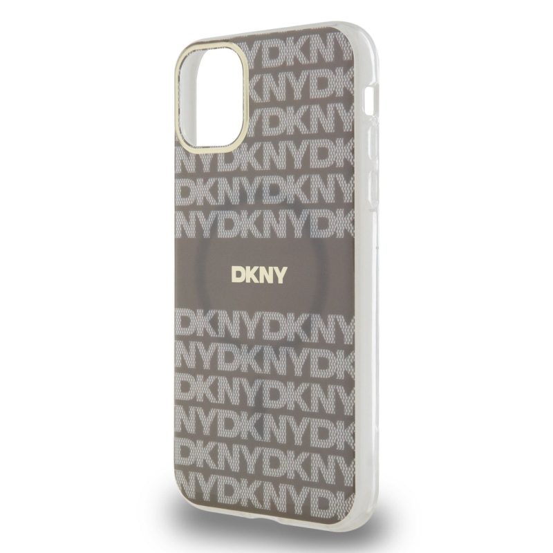 DKNY PC/TPU ismétlődő mintás tonális csíkos Magsafe hátlap iPhone 11 bézs színű készülékhez