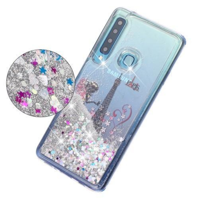 Gitter homokóra zselés tok Samsung Galaxy A9 készülékhez - lány és eiffel-torony